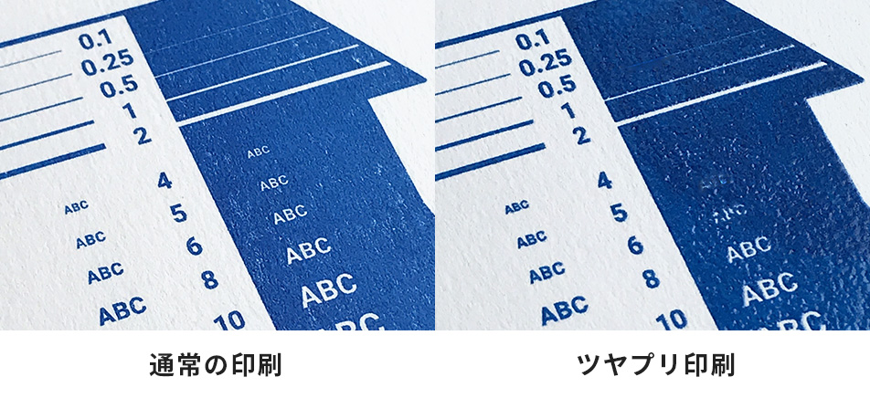 ツヤプリ印刷の隆起による抜き文字のつぶれ